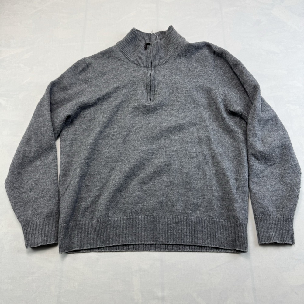 Thomas Dean Men's Large Gray 1/4 Zip Wool Blend Sweater Pullover